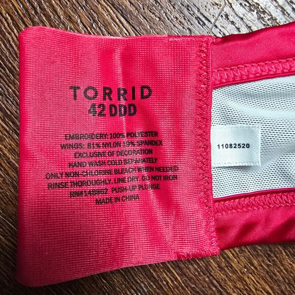 Plunge Push-Up Embroidered Lace Straight Back Bra - 42DDD - :Lipstick Red - Picture 10 of 12